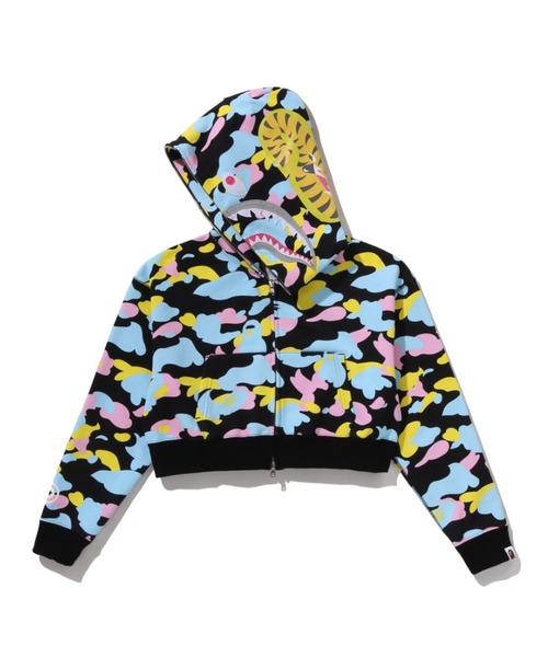 A BATHING APE（アベイシングエイプ）の「NEW MULTI CAMO SHARK CROPPED FULL ZIP HOODIE（パーカー・レディース・ブラック/ホワイト・SMALL/MEDIUM）」の4枚目の写真