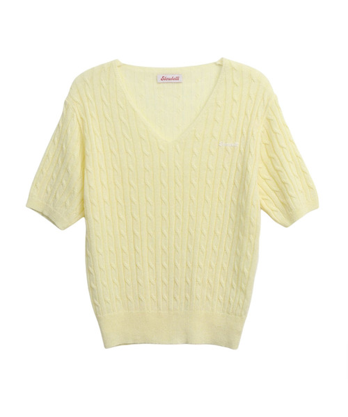 SLOWLOLLI（スローローリ）の「Summer cable v-neck knit_7 Colors（ニット/セーター・レディース・オートミール/PINK/イエロー/スカイブルー/ブラック/ネイビー/ブラウン・FREE）」の6枚目の写真