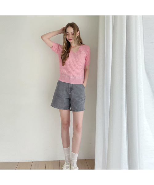 SLOWLOLLI（スローローリ）の「Summer cable v-neck knit_7 Colors（ニット/セーター・レディース・オートミール/PINK/イエロー/スカイブルー/ブラック/ネイビー/ブラウン・FREE）」の7枚目の写真