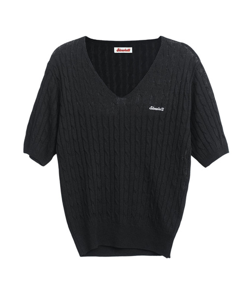 SLOWLOLLI（スローローリ）の「Summer cable v-neck knit_7 Colors（ニット/セーター・レディース・オートミール/PINK/イエロー/スカイブルー/ブラック/ネイビー/ブラウン・FREE）」の2枚目の写真