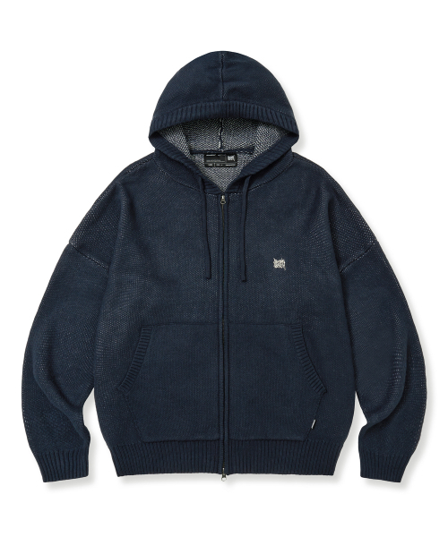 TAG KNIT HOOD ZIP UP - NAVY
