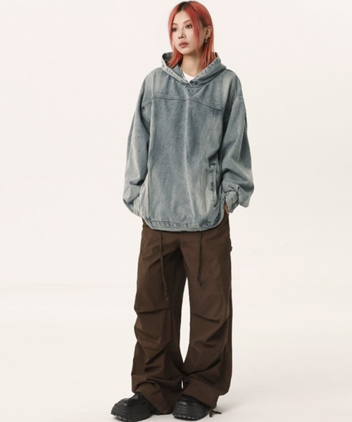blackdia ocean(ブラックダイヤオーシャン)の「blackdia ocean オーバーサイズ ウォッシュド デニムパーカー フーディー プルオーバー(Tシャツ/カットソー・レディース・ブルー/ブラック・MEDIUM/SMALL)」の10枚目の写真