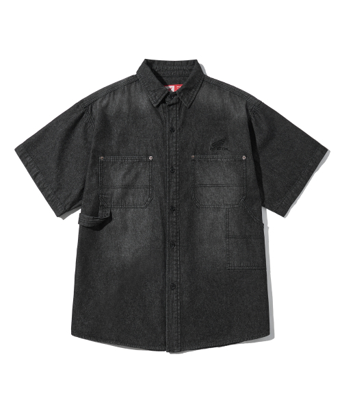 PHYPS MOTORCYCLE(フィップスモーターサイクル)の「Denim Carpenter Half Sleeve Shirts Black(シャツ/ブラウス・レディース・その他・SMALL/MEDIUM/X-LARGE/LARGE)」の2枚目の写真