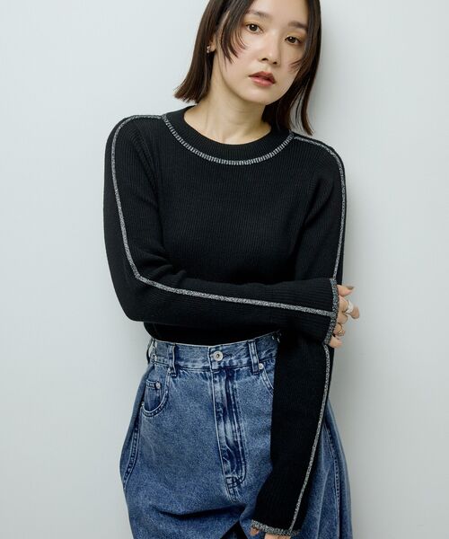 Green　Parks（グリーンパークス）の「ラメライン入りリブニットプルオーバー（ニット/セーター・レディース・その他7/杢グレー/グリーン/ホワイト/ブラック・FREE）」の7枚目の写真