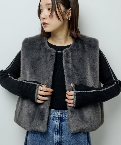 Green　Parks（グリーンパークス）の「ラメライン入りリブニットプルオーバー（ニット/セーター・レディース・その他7/杢グレー/グリーン/ホワイト/ブラック・FREE）」の14枚目の写真