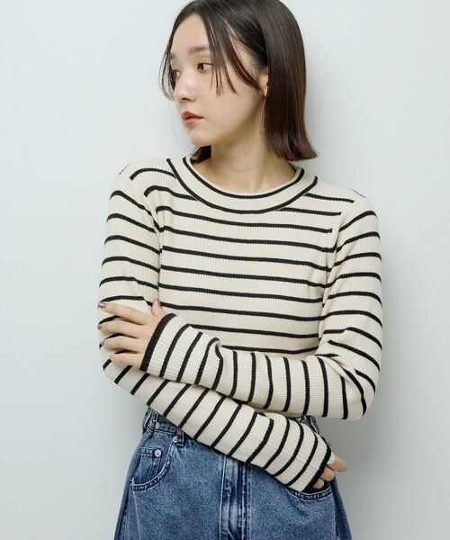 Green　Parks（グリーンパークス）の「ラメライン入りリブニットプルオーバー（ニット/セーター・レディース・その他7/杢グレー/グリーン/ホワイト/ブラック・FREE）」の16枚目の写真