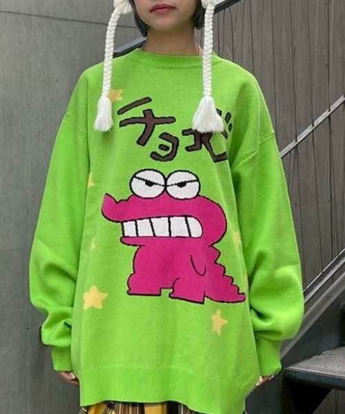 Candy Stripper（キャンディストリッパー）の「【クレヨンしんちゃん】チョコビ ニット（ニット/セーター・レディース・ブラック/ピンク/ライトグリーン・FREE）」の2枚目の写真