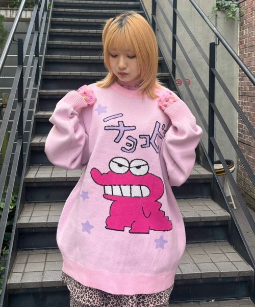 Candy Stripper（キャンディストリッパー）の「【クレヨンしんちゃん】チョコビ ニット（ニット/セーター・レディース・ブラック/ピンク/ライトグリーン・FREE）」の9枚目の写真