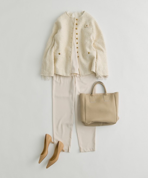 PUAL CE CIN(ピュアルセシン)の「【セットアップ対応】ストレッチジョーゼットインスリットパンツ(スラックス・レディース・ブラック/アイボリー・FREE)」の20枚目の写真