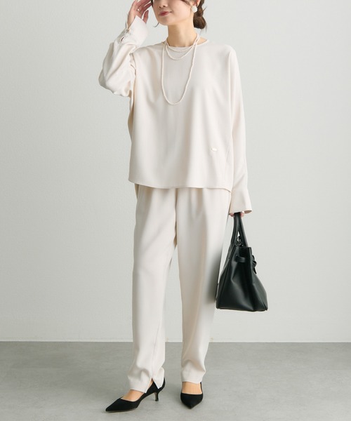 PUAL CE CIN（ピュアルセシン）の「【セットアップ対応】ストレッチジョーゼットインスリットパンツ（スラックス・レディース・ブラック/アイボリー・FREE）」の20枚目の写真