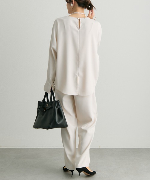 PUAL CE CIN（ピュアルセシン）の「【セットアップ対応】ストレッチジョーゼットインスリットパンツ（スラックス・レディース・ブラック/アイボリー・FREE）」の22枚目の写真