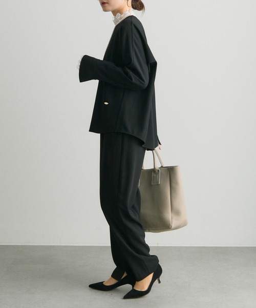 PUAL CE CIN(ピュアルセシン)の「【セットアップ対応】ストレッチジョーゼットインスリットパンツ(スラックス・レディース・ブラック/アイボリー・FREE)」の21枚目の写真