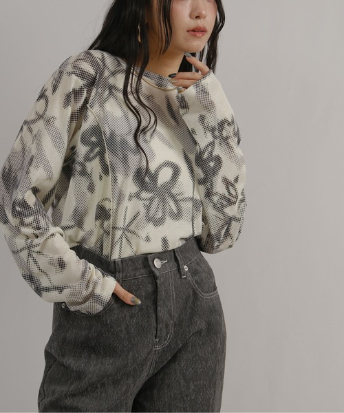 palm RICHE（ポームリシュ）の「モダンドットレトロ柄TOPS（Tシャツ/カットソー・レディース・ブラック/アイボリー・M）」の4枚目の写真