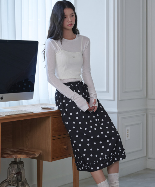 セール】フリルミディドットスカートブラック（スカート）｜OPENING