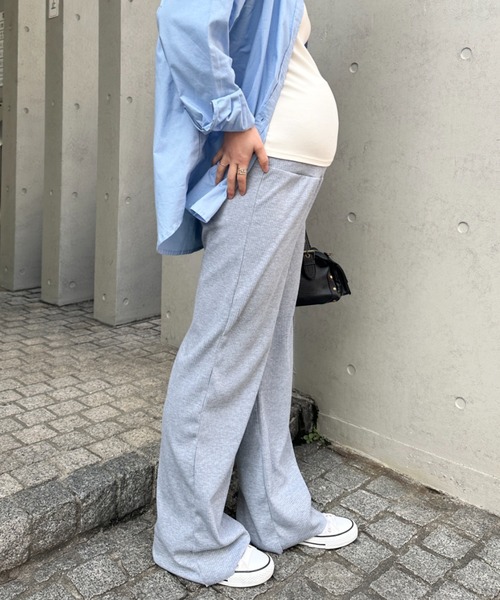MYMOOD.(マイムード)の「【マタニティ】裾セルフカット可能◎ リブストレートパンツ 楽々パンツ ウエストゴムパンツ(マタニティウェア/グッズ・レディース・チャコールグレー/ブラック/ベージュ/ライトグレー・M/L)」の3枚目の写真