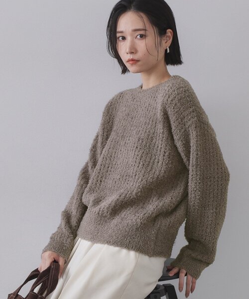 OPAQUE.CLIP(オペークドットクリップ)の「モールヤーンメッシュニット【洗濯機OK】(ニット/セーター・レディース・ダークグレー/オフホワイト/イエロー系その他・00)」の2枚目の写真