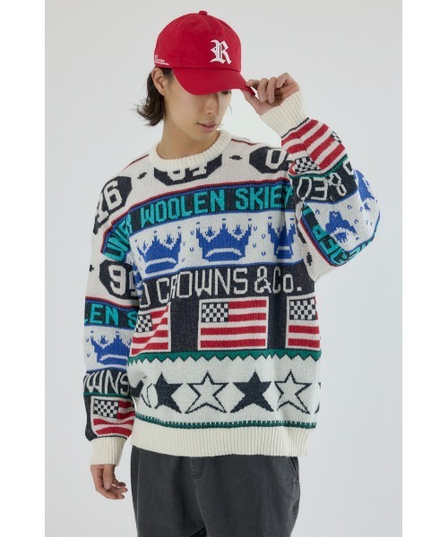 RODEO CROWNS WIDE BOWL(ロデオクラウンズワイドボウル)の「holidayニット(ニット/セーター・メンズ・アイボリー/ブラック・MEDIUM/LARGE)」の2枚目の写真