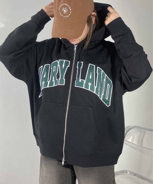 AS KNOW AS plus（アズノゥアズプラス）の「○Ｗジップとロゴパーカー【UNISEX ITEM】（パーカー・レディース・カモフラージュ/グレー系/チャコールグレー/ブラック系/アイボリー系1/ブラック系1/レッド系1/ネイビー系1・FREE）」の3枚目の写真