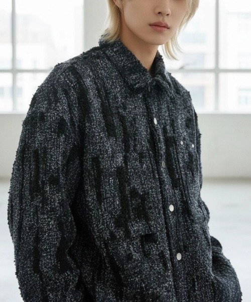 A'GEM/9 × .kom 『BENUSTA/べネスタ』Fringe Texture Tweed Shirt