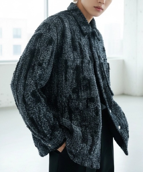 A'GEM/9 × .kom 『BENUSTA/べネスタ』Fringe Texture Tweed Shirt