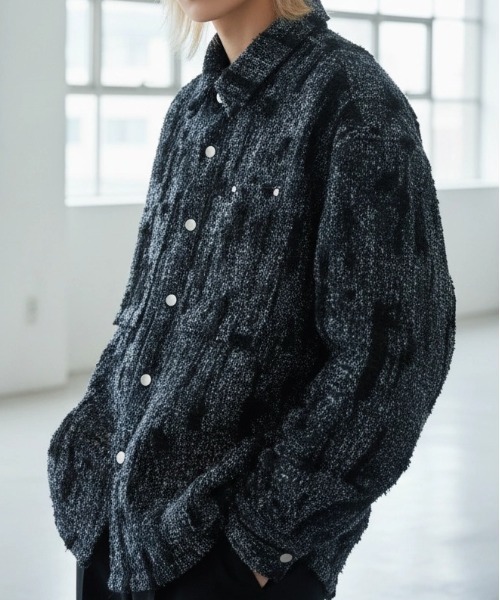 M*i様 ツイード シャツ ジャケット アパルトモン A'GEM/9 × .kom 『BENUSTA/べネスタ』Fringe Texture Tweed Shirt