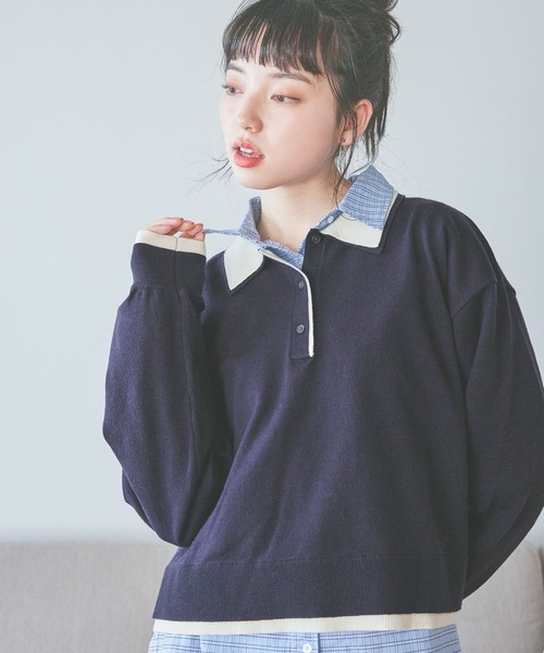 niko and...(ニコアンド)の「襟レイヤーニットプルオーバー(ニット/セーター・レディース・グレー/ネイビー/マスタード・MEDIUM/LARGE)」の7枚目の写真