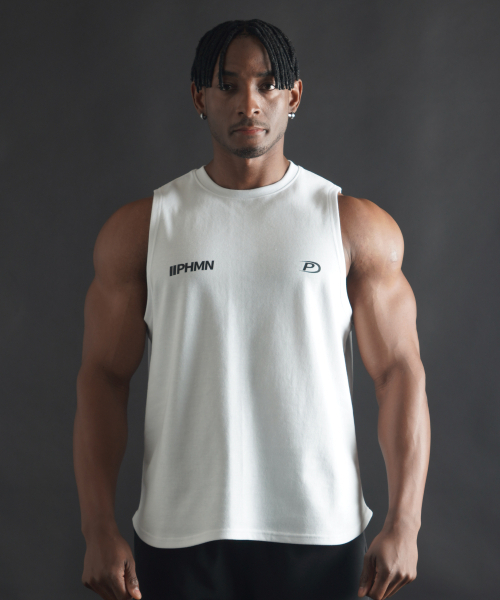PHERMENON(フェルメノン)の「ジムスタンダードロゴスリーブレス - ホワイト(Tシャツ/カットソー・メンズ・ホワイト・1/2/3)」の1枚目の写真