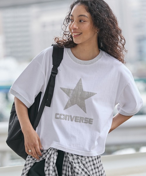 CONVERSE(コンバース)の「CONVERSE JACK PURCELL/コンバース ジャックパーセル ワンポイント刺繍 アソートプリント コンパクト 半袖Tシャツ(Tシャツ/カットソー・レディース・ホワイト系1/ホワイト系/ブラック/ネイビー系/ブルー/グレー系/オフホワイト/ブルー系/ブラック系/パープル/オートミール/ネイビー/グレー系1/グリーン系/グリーン・M)」の1枚目の写真