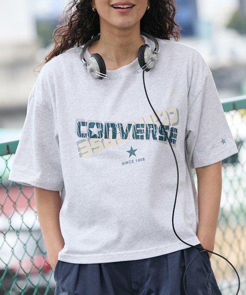CONVERSE(コンバース)の「CONVERSE JACK PURCELL/コンバース ジャックパーセル ワンポイント刺繍 アソートプリント コンパクト 半袖Tシャツ(Tシャツ/カットソー・レディース・ホワイト系1/ホワイト系/ブラック/ネイビー系/ブルー/グレー系/オフホワイト/ブルー系/ブラック系/パープル/オートミール/ネイビー/グレー系1/グリーン系/グリーン・M)」の7枚目の写真