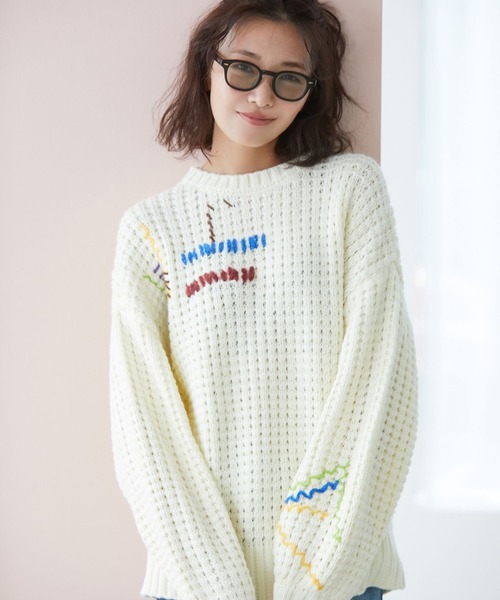 BAYFLOW(ベイフロー)の「【知久友里恵さんコラボ】ハンドステッチニット(ニット/セーター・レディース・オフホワイト/ネイビー・FREE)」の6枚目の写真