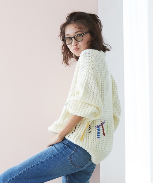BAYFLOW(ベイフロー)の「【知久友里恵さんコラボ】ハンドステッチニット(ニット/セーター・レディース・オフホワイト/ネイビー・FREE)」の10枚目の写真