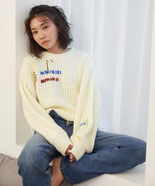 BAYFLOW(ベイフロー)の「【知久友里恵さんコラボ】ハンドステッチニット(ニット/セーター・レディース・オフホワイト/ネイビー・FREE)」の14枚目の写真