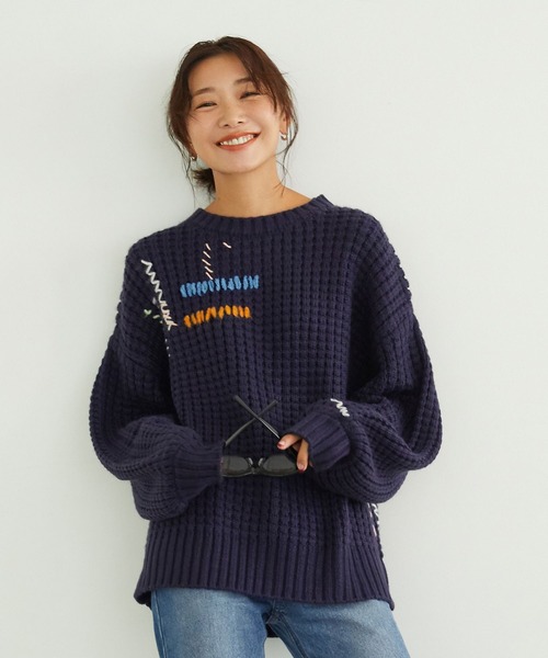 BAYFLOW(ベイフロー)の「【知久友里恵さんコラボ】ハンドステッチニット(ニット/セーター・レディース・オフホワイト/ネイビー・FREE)」の19枚目の写真