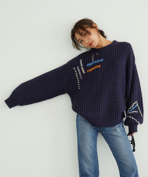 BAYFLOW(ベイフロー)の「【知久友里恵さんコラボ】ハンドステッチニット(ニット/セーター・レディース・オフホワイト/ネイビー・FREE)」の20枚目の写真