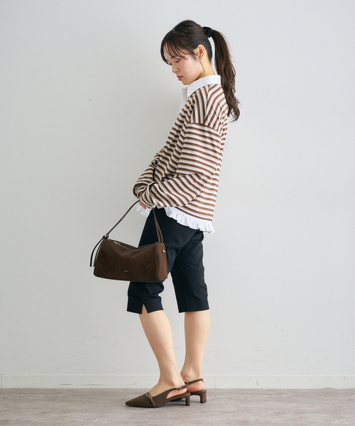 U by SPICK&SPAN（ユーバイスピックアンドスパン）の「マルチボーダーフリルドッキングPO（Tシャツ/カットソー・レディース・グレー/ブラウン・FREE）」の13枚目の写真