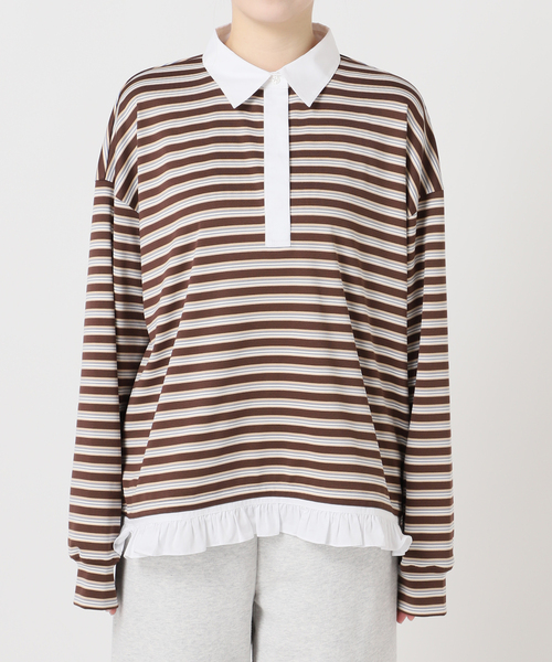 U by SPICK&SPAN（ユーバイスピックアンドスパン）の「マルチボーダーフリルドッキングPO（Tシャツ/カットソー・レディース・グレー/ブラウン・FREE）」の16枚目の写真