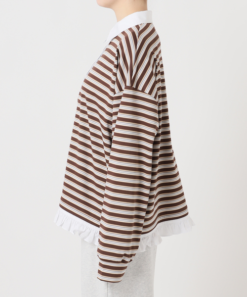 U by SPICK&SPAN（ユーバイスピックアンドスパン）の「マルチボーダーフリルドッキングPO（Tシャツ/カットソー・レディース・グレー/ブラウン・FREE）」の17枚目の写真