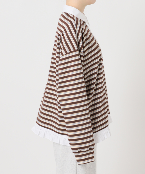 U by SPICK&SPAN（ユーバイスピックアンドスパン）の「マルチボーダーフリルドッキングPO（Tシャツ/カットソー・レディース・グレー/ブラウン・FREE）」の19枚目の写真