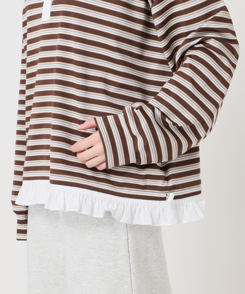 U by SPICK&SPAN（ユーバイスピックアンドスパン）の「マルチボーダーフリルドッキングPO（Tシャツ/カットソー・レディース・グレー/ブラウン・FREE）」の21枚目の写真