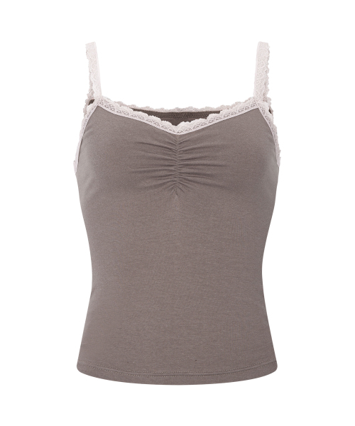 PLEASENOFOLLOW(プリーズノーフォロー)の「Meli Lace Shirring Sleeveless Top (Mocha Brown)(Tシャツ/カットソー・レディース・その他・FREE)」の2枚目の写真