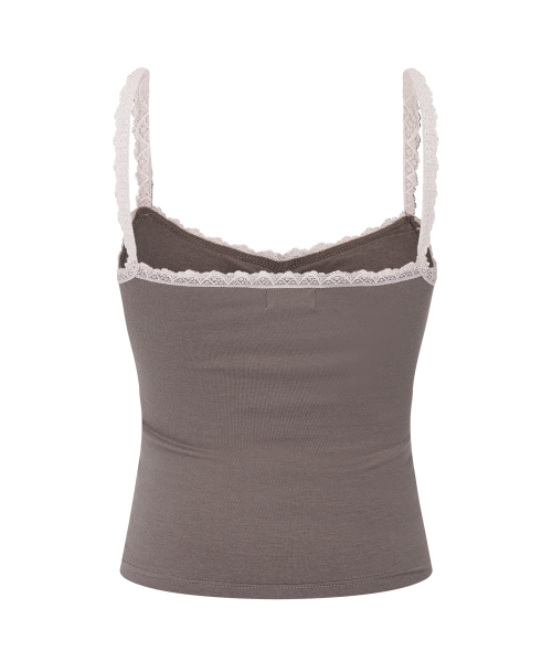PLEASENOFOLLOW(プリーズノーフォロー)の「Meli Lace Shirring Sleeveless Top (Mocha Brown)(Tシャツ/カットソー・レディース・その他・FREE)」の3枚目の写真