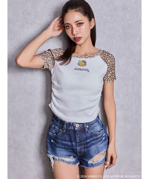 ハローキティコラボ(ハローキティコラボ)の「GYDA×ハローキティ レオパードラグランTシャツ(Tシャツ/カットソー・レディース・ベージュ/チャコールグレー/ピンク・FREE)」の2枚目の写真