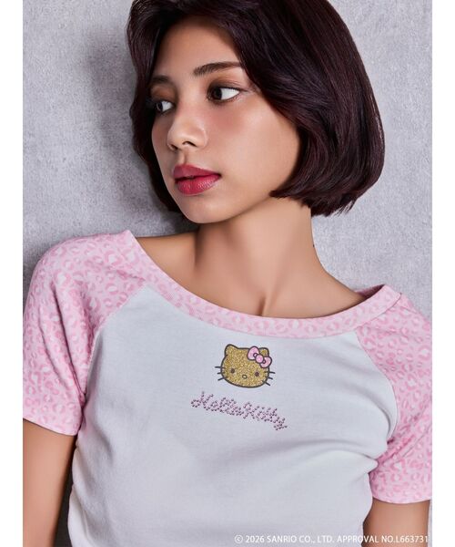 ハローキティコラボ(ハローキティコラボ)の「GYDA×ハローキティ レオパードラグランTシャツ(Tシャツ/カットソー・レディース・ベージュ/チャコールグレー/ピンク・FREE)」の5枚目の写真