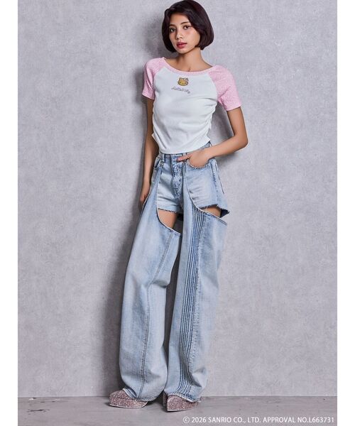 ハローキティコラボ(ハローキティコラボ)の「GYDA×ハローキティ レオパードラグランTシャツ(Tシャツ/カットソー・レディース・ベージュ/チャコールグレー/ピンク・FREE)」の7枚目の写真