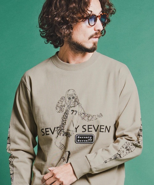 seventy seven(セブンティセブン)の「mlt5543-heavy onz USA cotton L-S t-shirts (77lady2) ロングスリーブTシャツ(7726S240)(Tシャツ/カットソー・メンズ・サンドベージュ/ホワイト/ブラック・XL/L/M/S)」の3枚目の写真