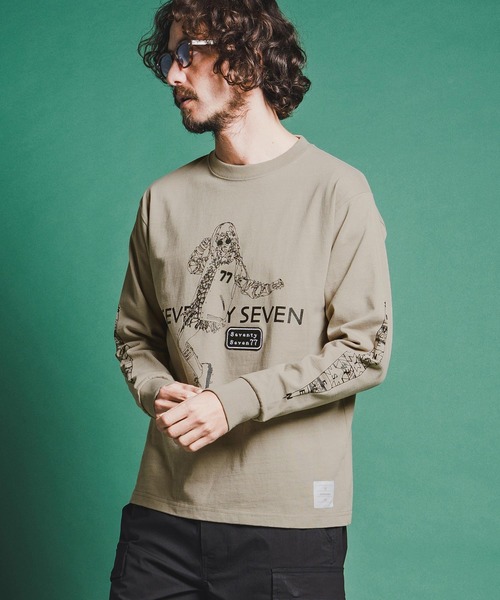 seventy seven(セブンティセブン)の「mlt5543-heavy onz USA cotton L-S t-shirts (77lady2) ロングスリーブTシャツ(7726S240)(Tシャツ/カットソー・メンズ・サンドベージュ/ホワイト/ブラック・XL/L/M/S)」の4枚目の写真