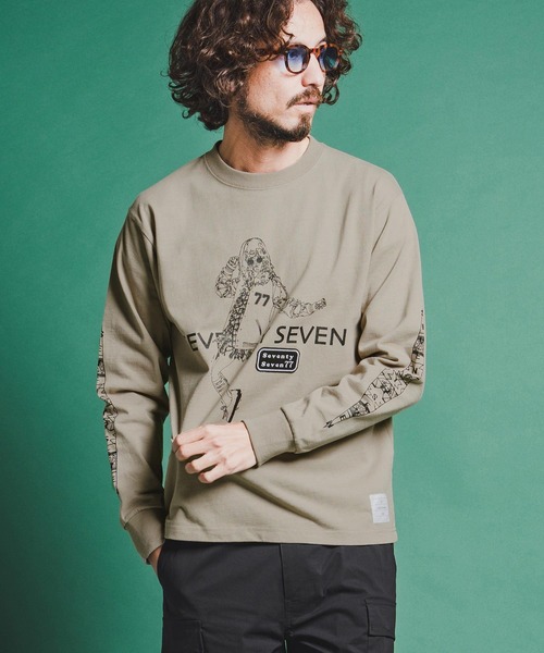 seventy seven(セブンティセブン)の「mlt5543-heavy onz USA cotton L-S t-shirts (77lady2) ロングスリーブTシャツ(7726S240)(Tシャツ/カットソー・メンズ・サンドベージュ/ホワイト/ブラック・XL/L/M/S)」の5枚目の写真