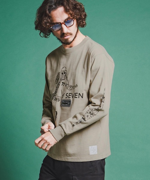 seventy seven(セブンティセブン)の「mlt5543-heavy onz USA cotton L-S t-shirts (77lady2) ロングスリーブTシャツ(7726S240)(Tシャツ/カットソー・メンズ・サンドベージュ/ホワイト/ブラック・XL/L/M/S)」の6枚目の写真
