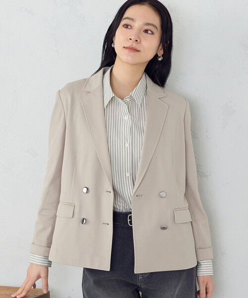 COMME CA ISM(コムサイズム)の「鹿の子ダブル ブレストテーラードジャケット(テーラードジャケット・レディース・ネイビー/ベージュ・LARGE/MEDIUM/SMALL/X-SMALL/X-LARGE)」の2枚目の写真