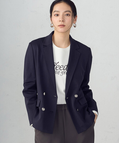 COMME CA ISM(コムサイズム)の「鹿の子ダブル ブレストテーラードジャケット(テーラードジャケット・レディース・ネイビー/ベージュ・LARGE/MEDIUM/SMALL/X-SMALL/X-LARGE)」の5枚目の写真